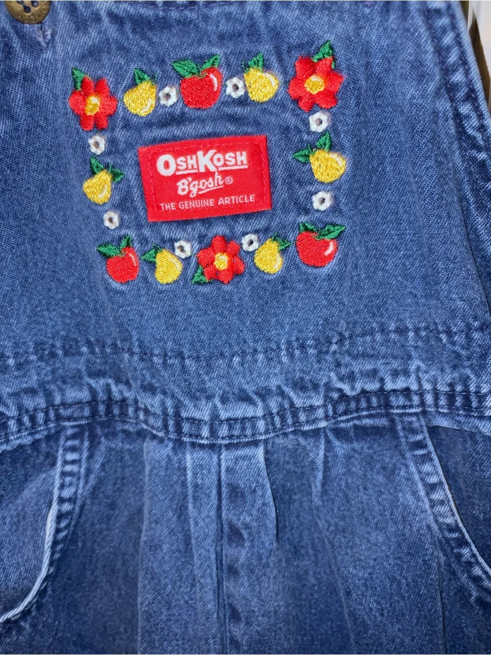 OshKosh B'gosh Dark Blue Denim Floral Patch Overalls Vintage